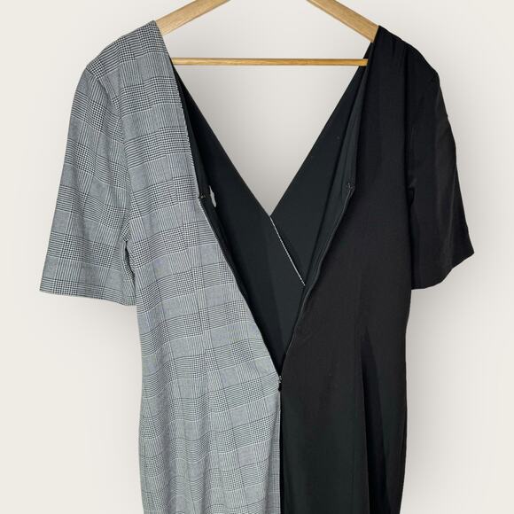 Fame and Partners Everly Colorblock Sheath Dress Black US Size 10 Plaid Two-Tone - Picture 12 of 13